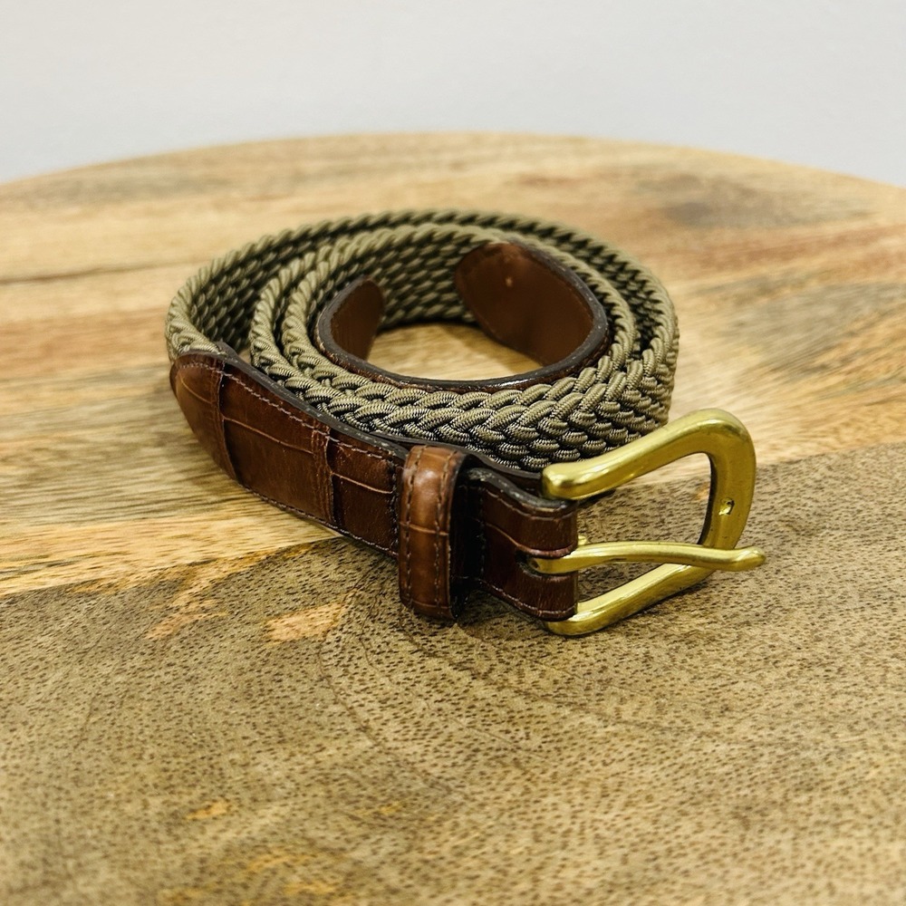 Vintage Brighton Stretch Braided Croco Belt Solid Brass 38 Elastic Fabric Belt